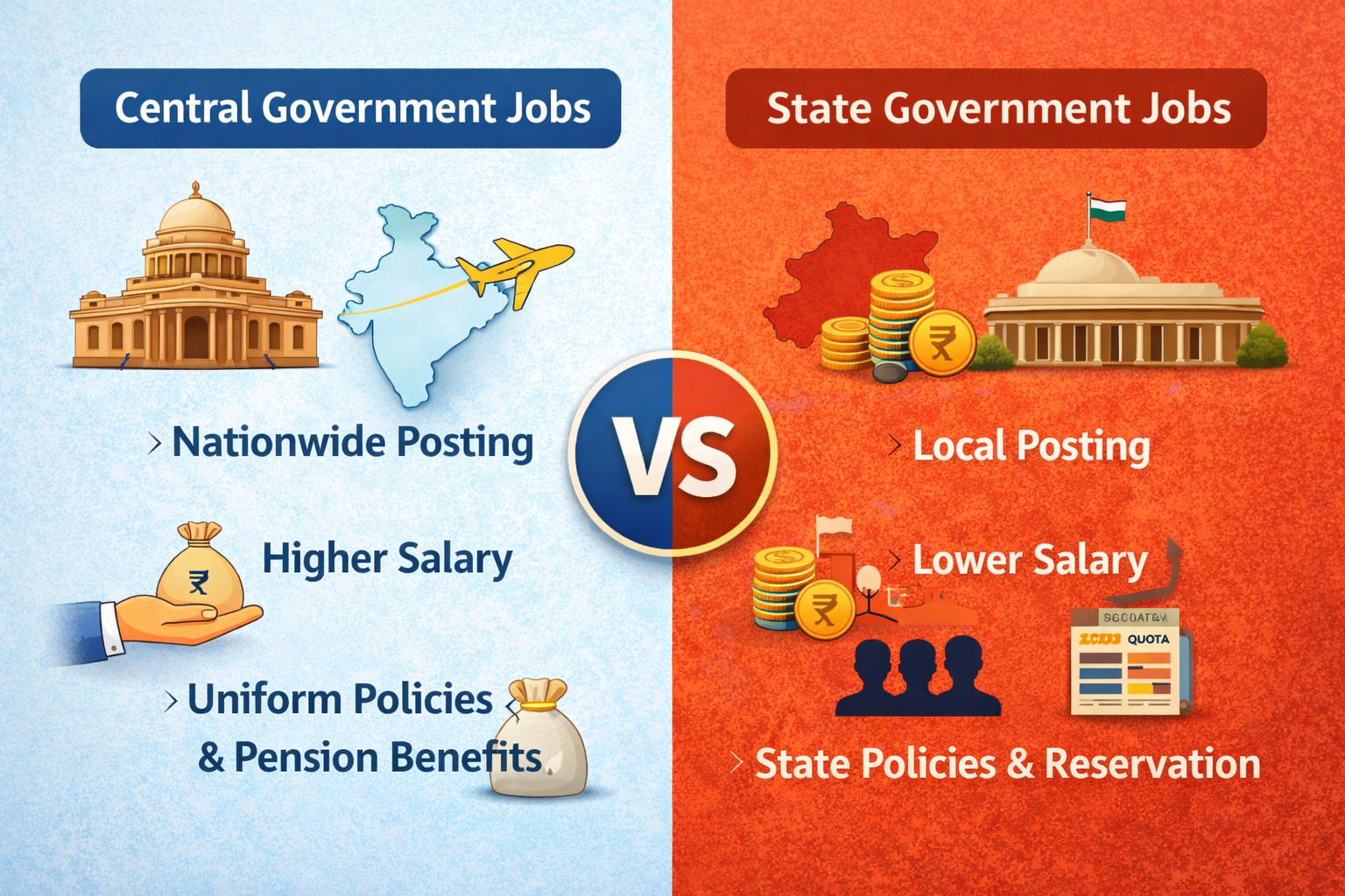 Key Differences Between Central and State Government Jobs -2026